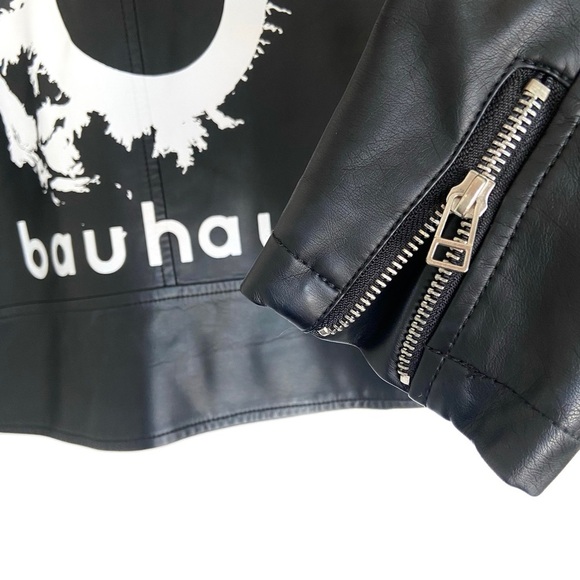 VINTAGE: BAUHAUS x NASTY GAL Cropped Faux Leather Moto Jacket (Limited Edition) - Picture 10 of 12